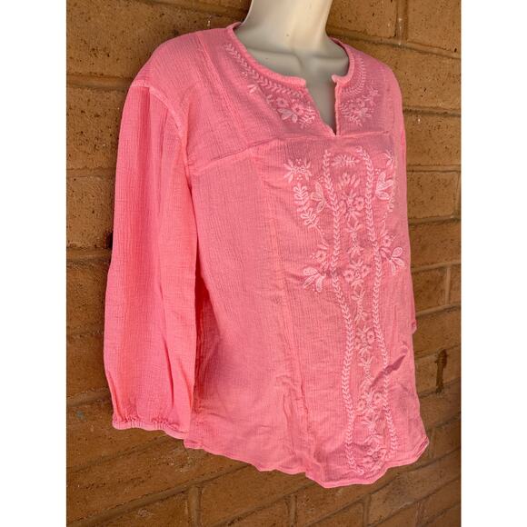 Fresh Produce Embroidered Pullover 3/4 Sleeve Tunic 100% Cotton Womens M Boho - Picture 3 of 12
